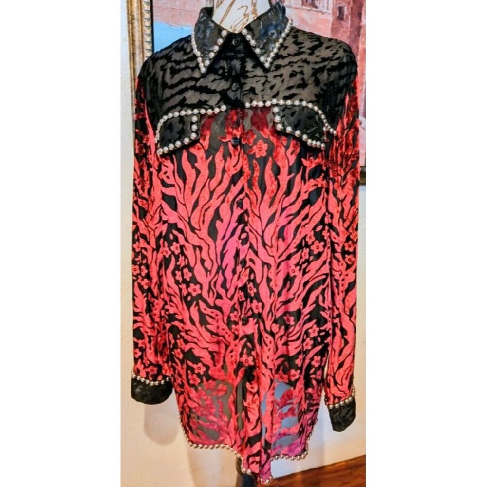 New Ciello Designer High End Shiny Velvet Embellished Studded Button-down XL